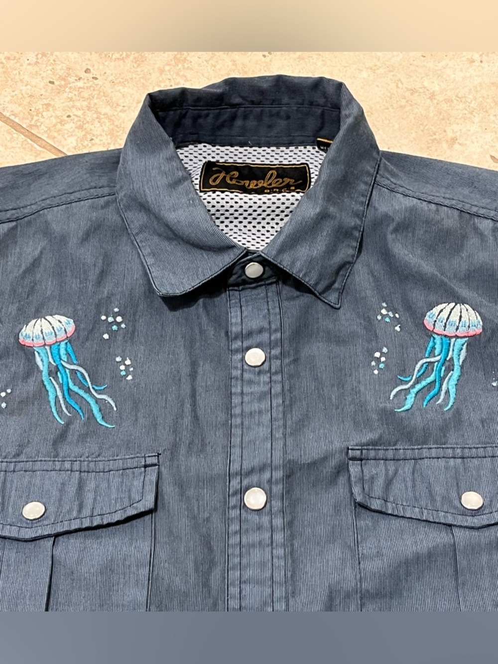 Howler Bros Shirt Medium Blue Gaucho PEARL SNAP 🪼 JELLYFISH Embroidered M EUC
